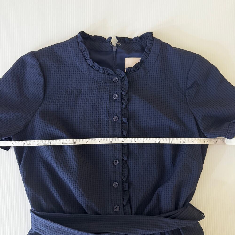 Gal Meets Glam Maisie Navy Blue Seersucker Ruffle Tiered Dress Sz 4 Cottagecore - Picture 9 of 16